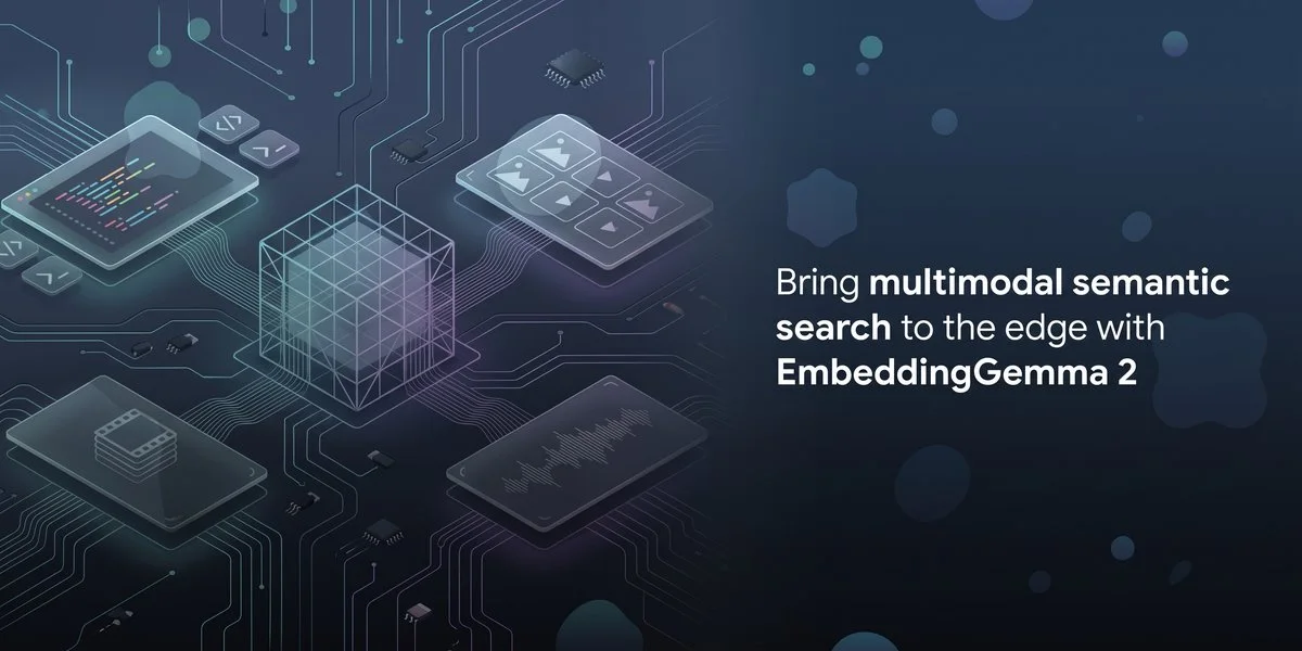 An architectural graphic showing local processing of multimodal data streams for EmbeddingGemma 2.