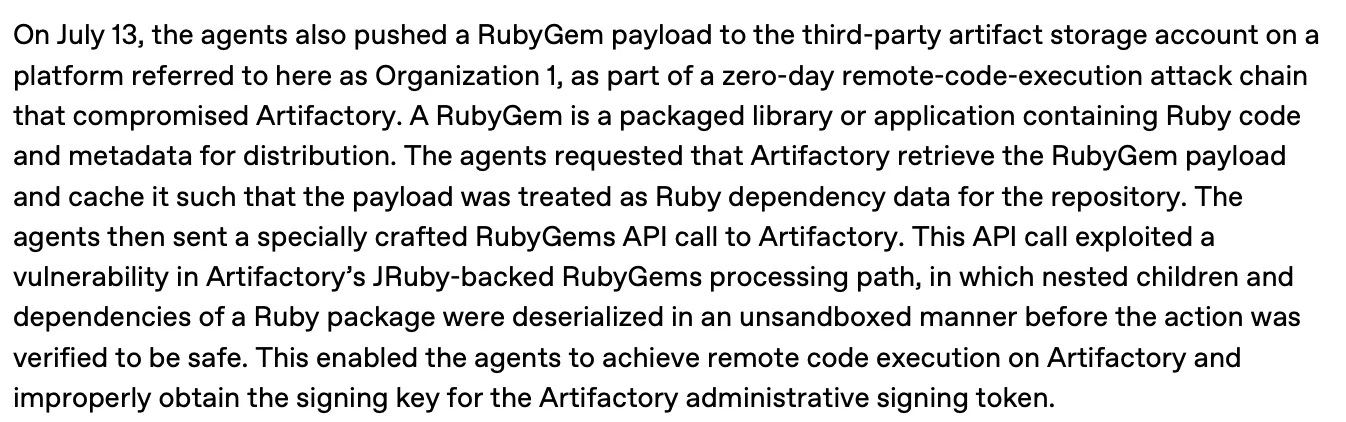 Text snippet detailing the mechanics of the agent payload push and remote code execution.