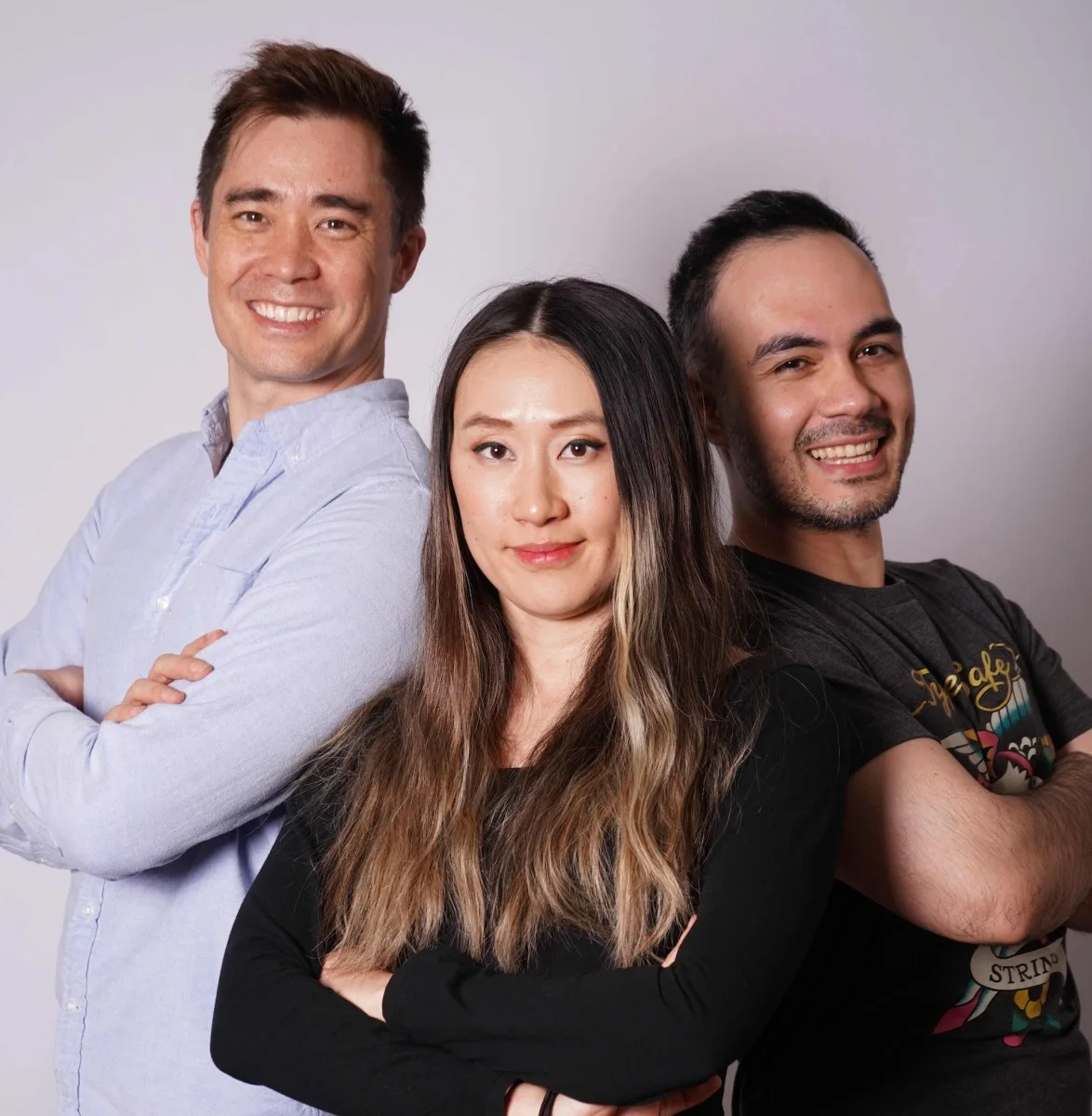 Portrait of TypeSafe AI co-founders Erik Gafni, Sasha Sheng, and Diogo Almeida.