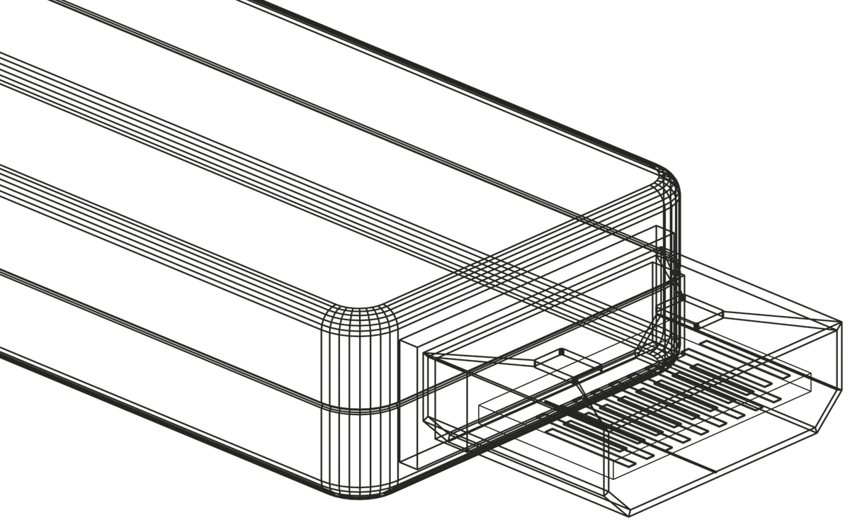 Line drawing of an electronic stick device with an exposed connector.
