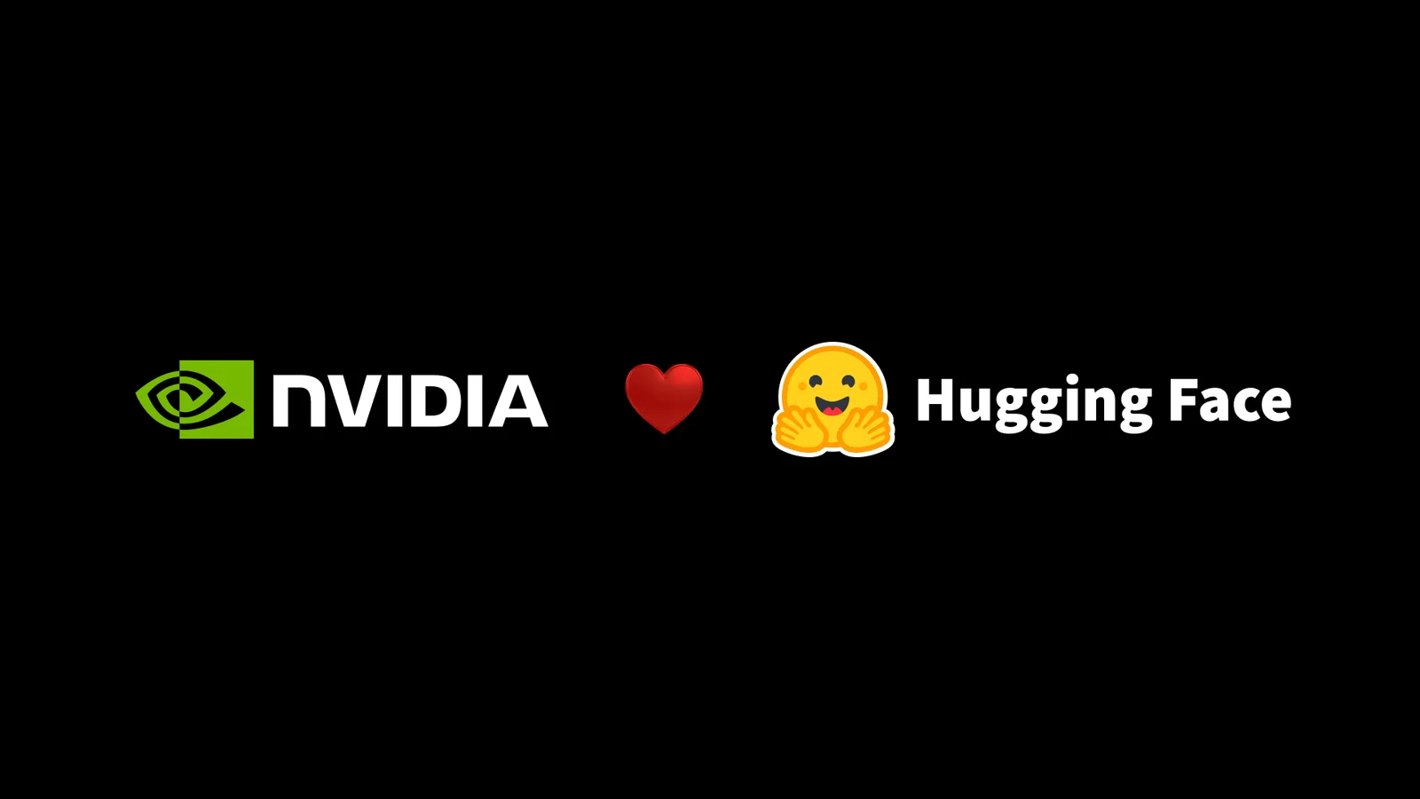 Nvidia logo and Hugging Face logo connected with a heart icon.
