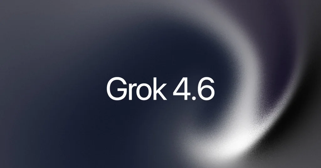 Grok 4.6 title graphic on dark gradient background.